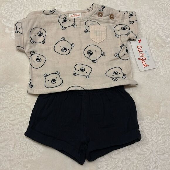 CAT & JACK BEAR PRINT SHORT SET - Picture 1 of 4